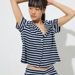 Superstar by Westside Navy Stripe Printed Cotton Shirt-16