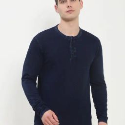 SHOW OFF Navy Blue Cotton Slim Fit Solid T-Shirt-image-41
