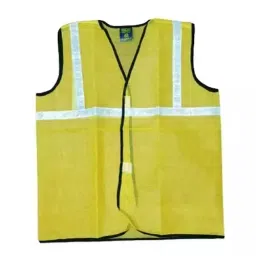 Payuh Regular V-Neck Hook & Loop Closer PVC 50 mm (2 inch) Reflective Polyester Net Safety Jacket Yellow Free Size (Pack of 10)-23