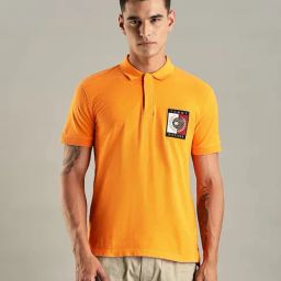 Tommy Hilfiger Hawaiian Orange Graphic Regular Fit Cotton Polo T-Shirt-image-54