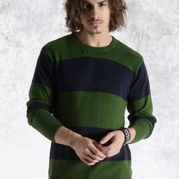 Roadster Navy & Green Striped Sweater-image-9
