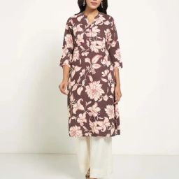Rangmanch By Pantaloons Dark Brown Regular Fit Floral Print Kurta-37