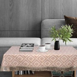 Stylista Off White & Beige Geometric Printed 2-Seater Table Cover With Stylish Lace Border-1