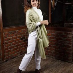 URZUV Light Green Pure Pashmina Solid Stole-picture-20