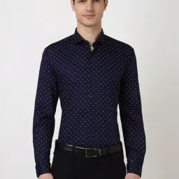 Peter England Navy Cotton Regular Fit Printed Shirt-picture-31