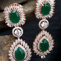 Saraf RS Jewellery Rose Gold Blue AD studded Drop Earrings-image-62