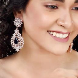 Saraf RS Jewellery Rose Gold Blue AD studded Drop Earrings-image-76