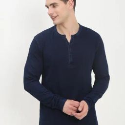 SHOW OFF Navy Blue Cotton Slim Fit Solid T-Shirt-image-7
