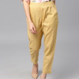 Jaipur Kurti Women Beige Solid Regular Trousers-image-27