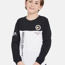Octave Kids Navy & White Color Block Full Sleeves T-Shirt-image-74