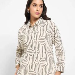 Akkriti By Pantaloons Off White & Black Cotton Regular Fit Printed Shirt-image-80
