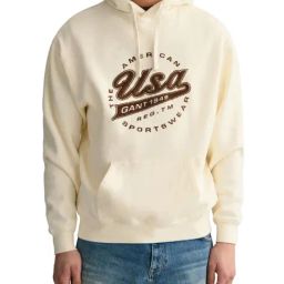 Gant Cream Relaxed Fit Printed Hooded Sweatshirt-image-12