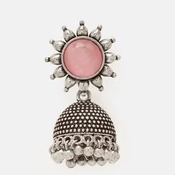 Priyaasi Silver-Plated Quartz Stone Studded Oxidized Dome Shaped Jhumkas image 5