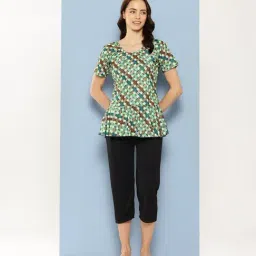 Aarika Green Nylon Printed Short Sleeves Swimsuit-image-85