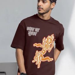 Bewakoof Brown Cotton Oversized Fit Graphic T-Shirt-image-80