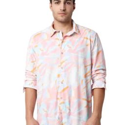 Spykar Pink Blended Slim Fit Printed Full Sleeves Casual Shirt-image-95