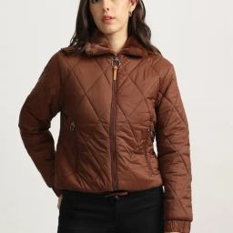 Elle Brown Regular Fit Quilted Jacket-picture-21