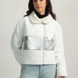 Elle White Loose Fit Colour Block Jacket-picture-13