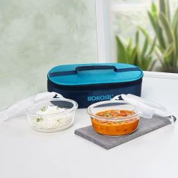 Borosil Alfa Glass Lunch Box Set of 2 (Blue, 400 ml)-22