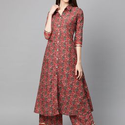 mokshi Women Coral Pink & Teal Blye Printed Kurta with Palazzos-image-28
