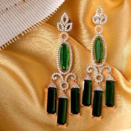 Saraf RS Jewellery Rose Gold Green AD studded Drop Earrings-image-74
