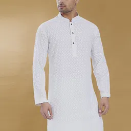 PulseIQ Men Geometric Embroidered Thread Work Kurta-image-86