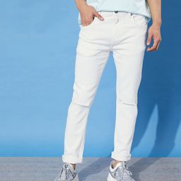 Mast & Harbour Men Off White Skinny Fit Slash Knee Back to College Urban Denim Jeans-image-31