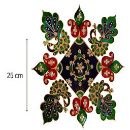 Kala Samarpan Red & Green Peacock Shaped Rangoli Sticker With Centerpiece image 3