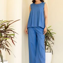 GULABOSITABO Round Neck Pure Cotton Pleated Top With Trousers Co-Ords-picture-20