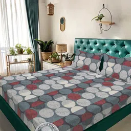 KLOTTHE Grey Geometric 300 TC King Bedsheet with 2 Pillow Covers-image-31