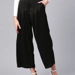 WISHFUL by W Women Black Regular Fit Solid Cropped Parallel Trousers-image-37