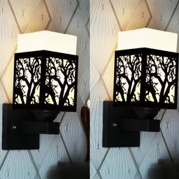 Gojeeva Brown Wood Square Wall Lamps-picture-1