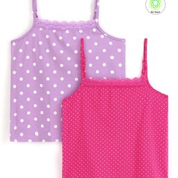 Honeyhap Premium  Cotton Super Soft & Stretch Dot Printed Set Of Slips With Bio Finish Pack of 2 - Rasberry Sorbet & Lavendula-3