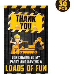 Zyozi Under Construction Theme Thank You for Coming To My Party and Having a Loads Of Fun Tags Yellow & Black - Pack of 30-11