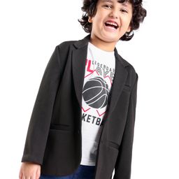Babyhug Full Sleeves Solid Colour Party Wear Blazer with Graphic Printed T-Shirt - Black-image-42