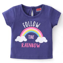 Babyhug 100% Cotton Knit Half Sleeves T-Shirt Text & Rainbow Graphics - Navy Blue-image-18