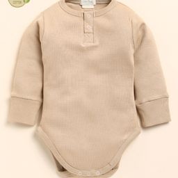 Cot & Candy Full Sleeves Ribbed Organic Cotton Elastane Unisex Onesie - Beige-image-87