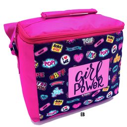 Echo Boomers Girl Boss Print Insulated Tiffin Lunch Bags for Kids with Bottle Holder - Pink-19