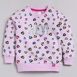 giniekids Full Sleeves Heart Printed & Hey Text Printed Sweatshirt - Pink-picture-6