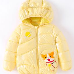 Kookie Kids Full Sleeves Padded Hooded Jacket with Planet & Fox Print - Yellow-image-60
