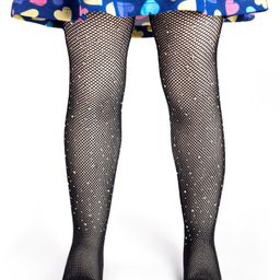 Kookie Kids Cotton Blends Knit Stockings with Crystal Detailing - Black-image-1