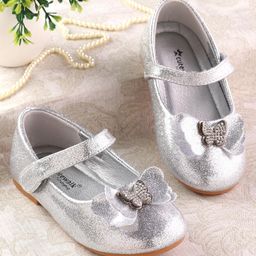 Cute Walk by Babyhug Ballerina with Velcro Closure & Bow Applique - Silver-picture-19