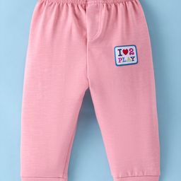 Ollypop Single Jersey Full Length Lounge Pant with Text Patch - Pink-picture-5