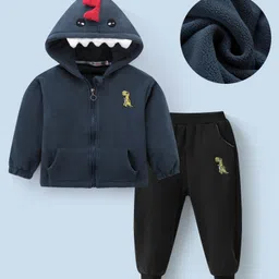 Kookie Kids Full Sleeves Solid Color Winter Wear Hooded Suit with Kangaroo Pocket - Nvay-picture-33