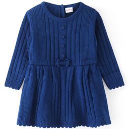 Babyhug Knitted Full Sleeves Winter Dress with Bow Applique - Royal Blue-image-62