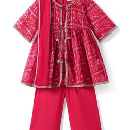 Babyoye Cotton Woven Three Fourth Sleeves Kurta & Salwar Set with Bandhani Print & Lace Detailting Dupatta - Red-image-88