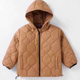 Little Kangaroos Knit Full Sleeves Hooded Quilted Jacket - Tan-picture-18