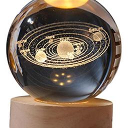 Awestuffs 3D Crystal Ball Night Light for Kids Glass Lamp space lamp with Wooden Base Fantasy Decoration Crystal Ball LED Galaxy Planet Nightlight Bedroom Décor (Solar System)-19
