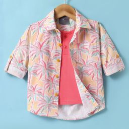Dapper Dudes Full Sleeves Palm Trees Printed Shirt With Attached Tee - Lemon-image-10