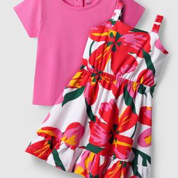 OLLINGTON ST. Single Jersey Knit Half Sleeves Frock With Inner Tee With Floral Print - White-image-108